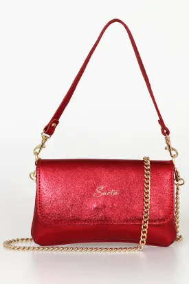 Olga - Italian Leather Mini Crossbody Bag - Scarlet, Metallic