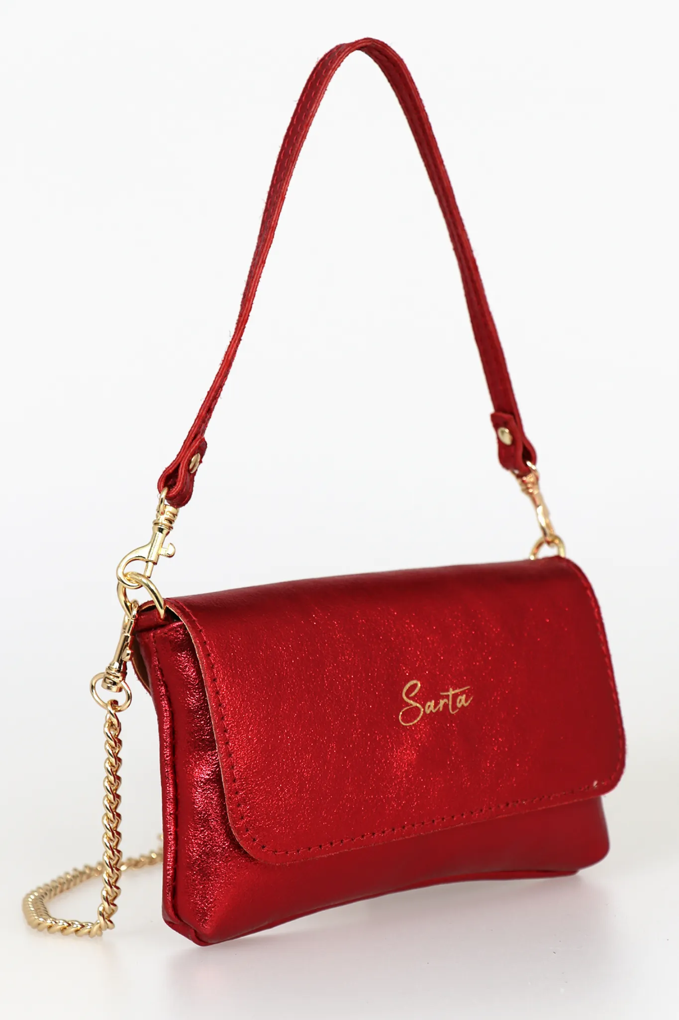 Olga - Italian Leather Mini Crossbody Bag - Scarlet, Metallic