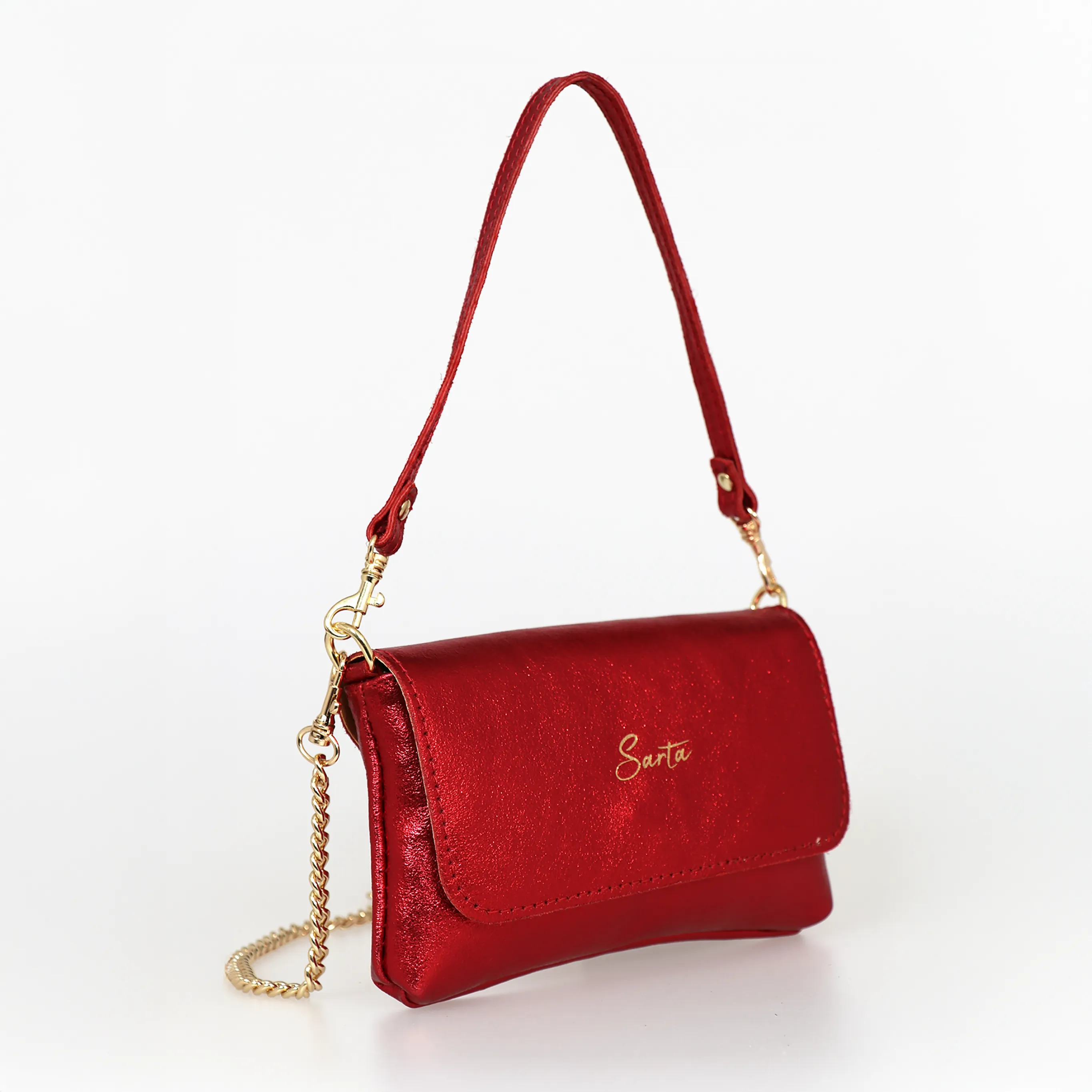 Olga - Italian Leather Mini Crossbody Bag - Scarlet, Metallic