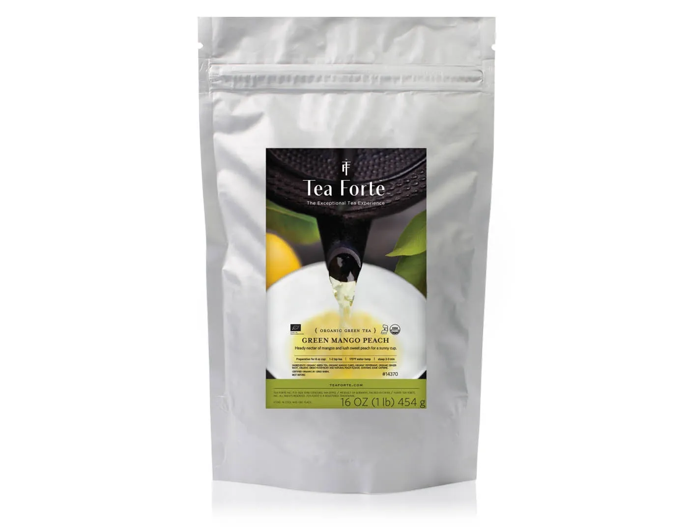 One Pound Loose Tea Pouch Green Mango Peach