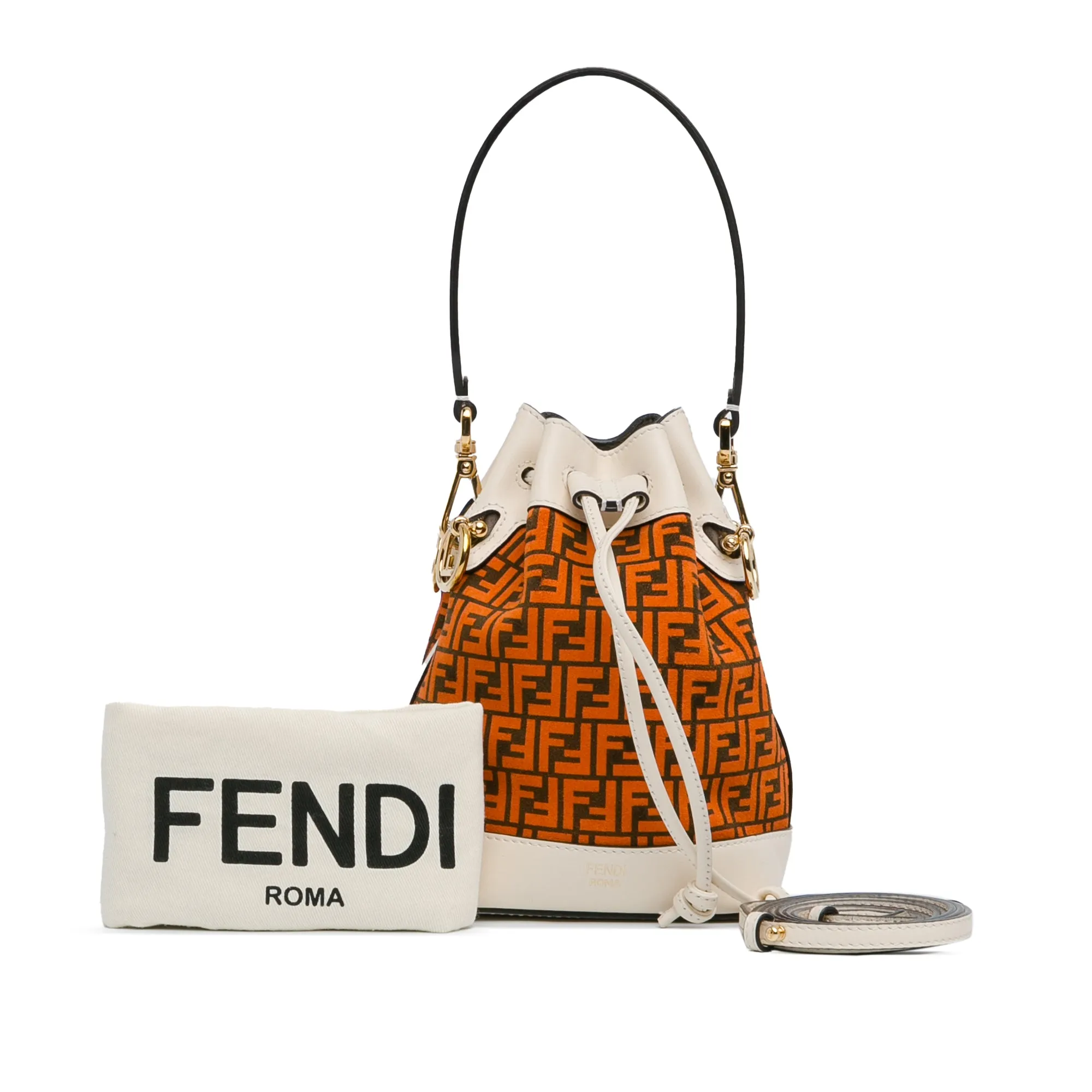 Orange Fendi Mini Zucca Suede F is Fendi Mon Tresor Bucket