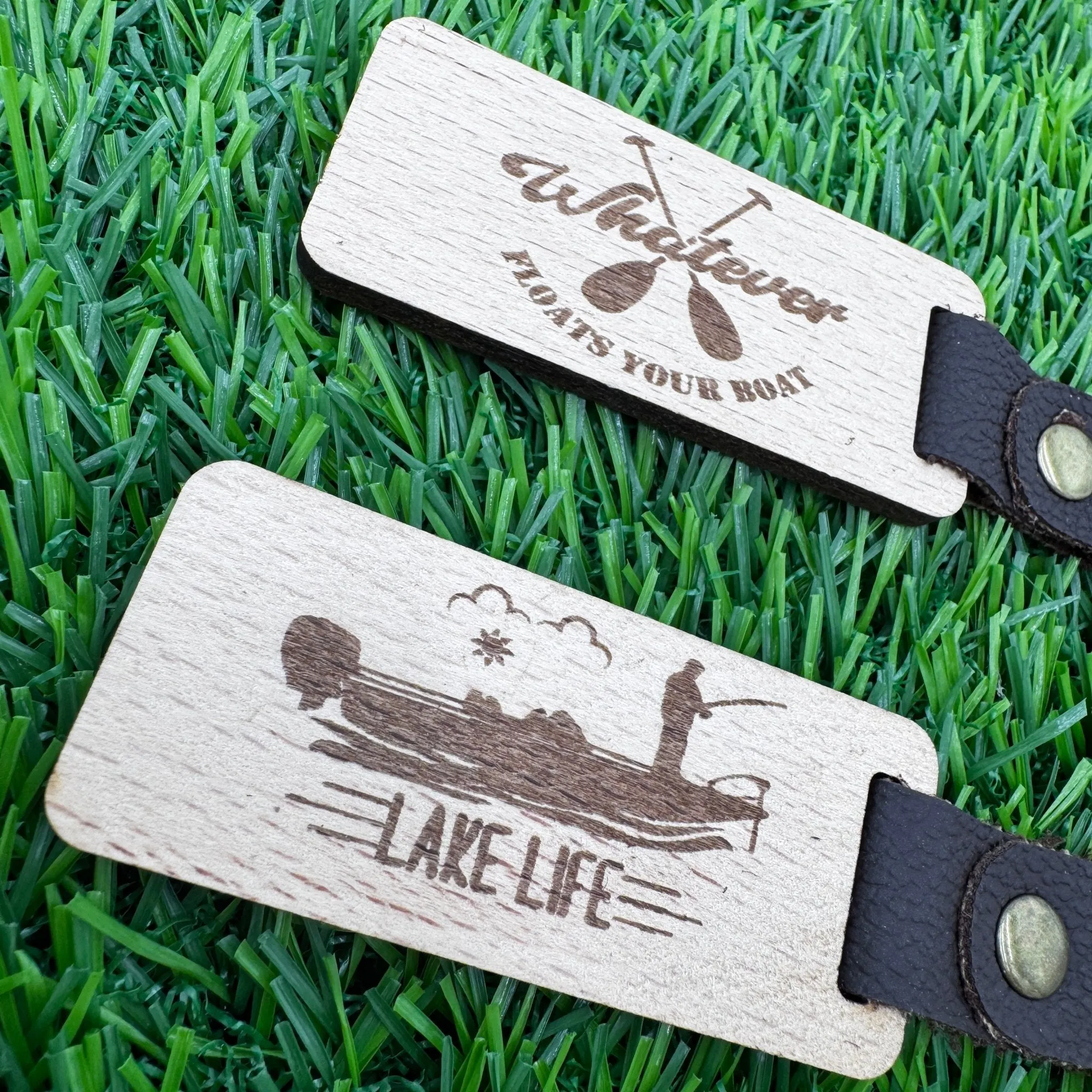 Outdoor-Themed Wooden Keychains with Leather & Metal – 5 Fun Designs