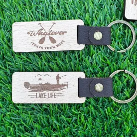 Outdoor-Themed Wooden Keychains with Leather & Metal – 5 Fun Designs