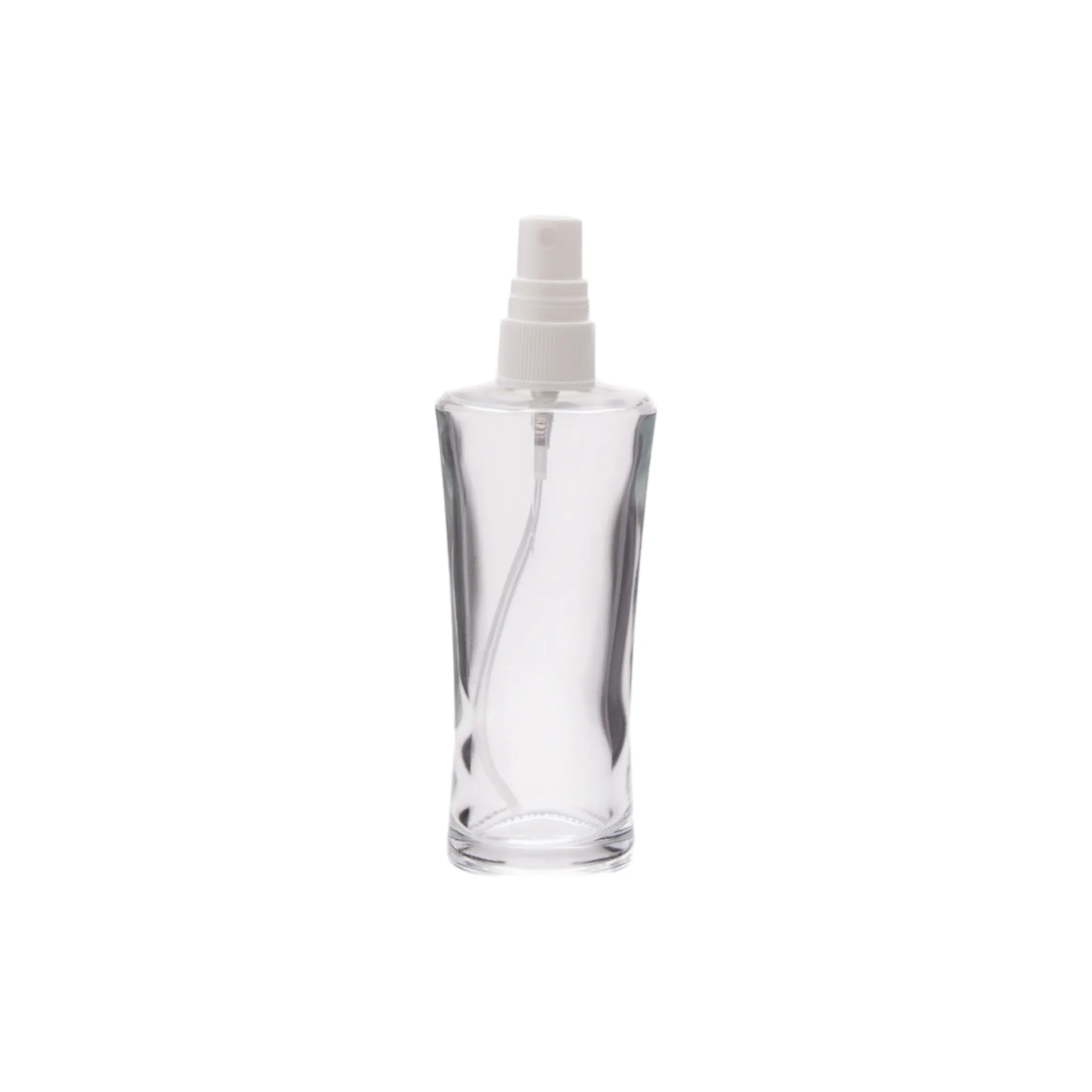 Perfume Glass Bottle Conical 100ml with White Pump Metallic Silver Overcap SW280-100