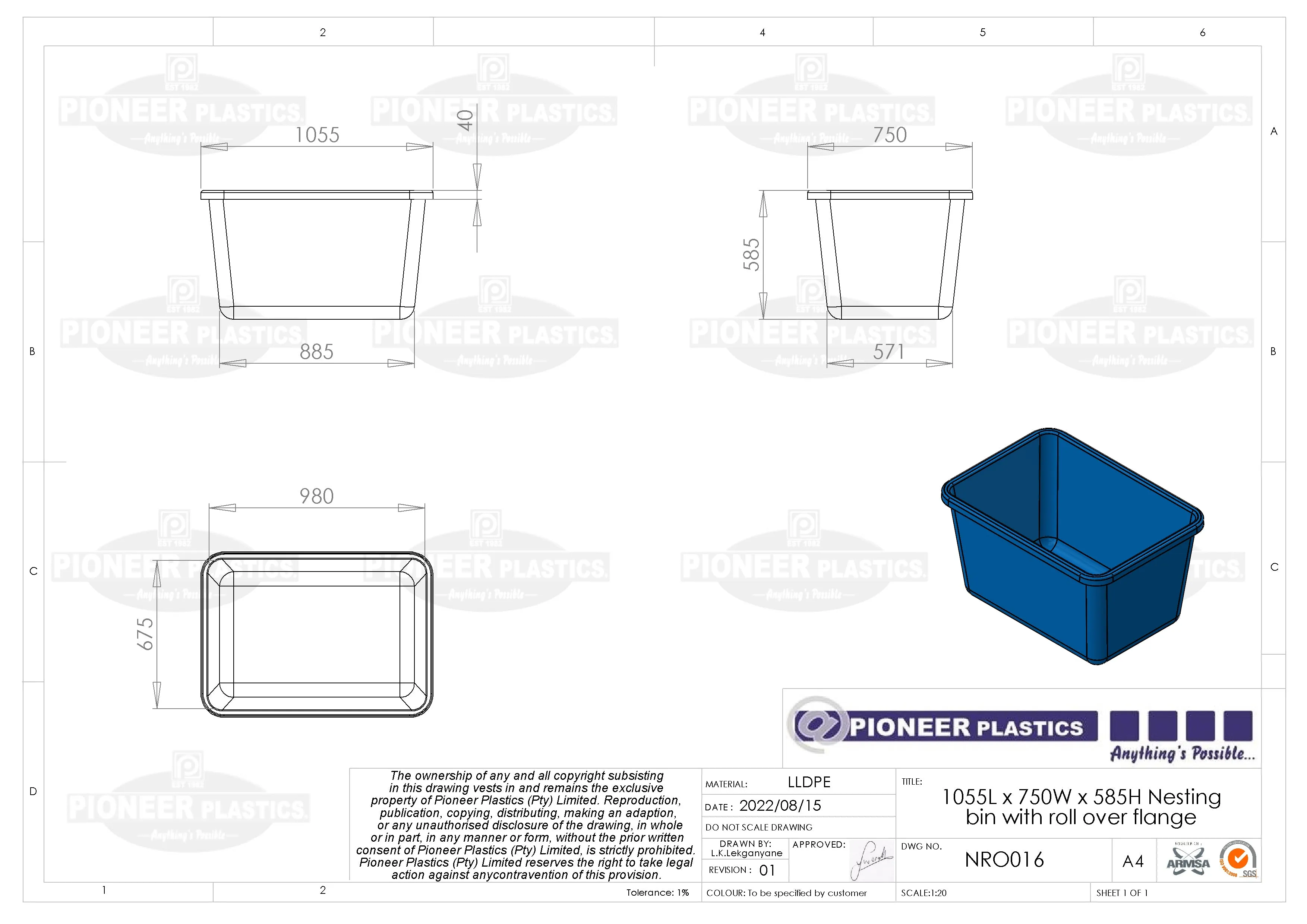 Plastic Nesting Bin With Roll Over Flange (NRO)