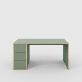 Plywood Desk with Storage Type 1 LH - Drawers - Formica Green Slate - 1600(w) x 800(d) x 750(h)