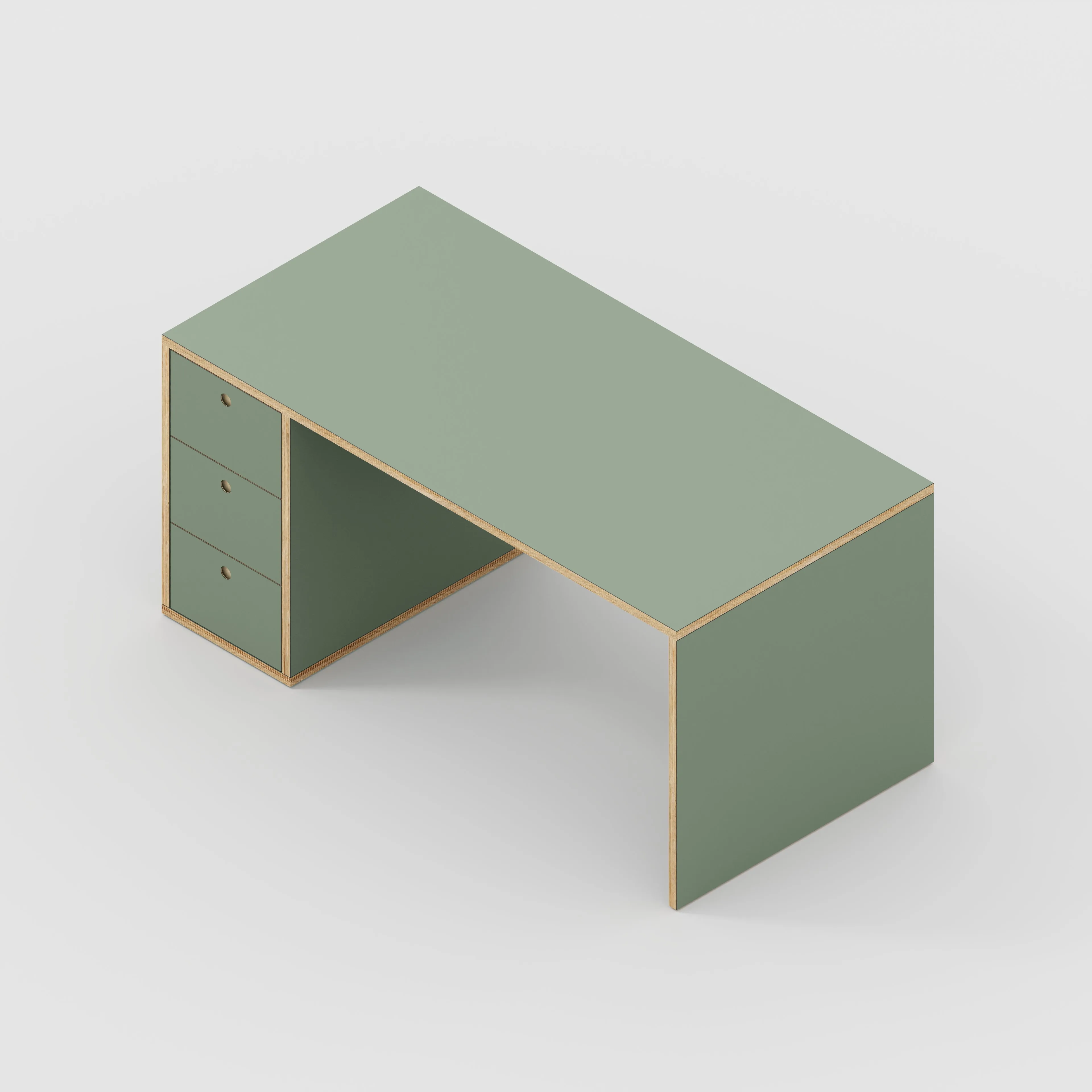 Plywood Desk with Storage Type 1 LH - Drawers - Formica Green Slate - 1600(w) x 800(d) x 750(h)