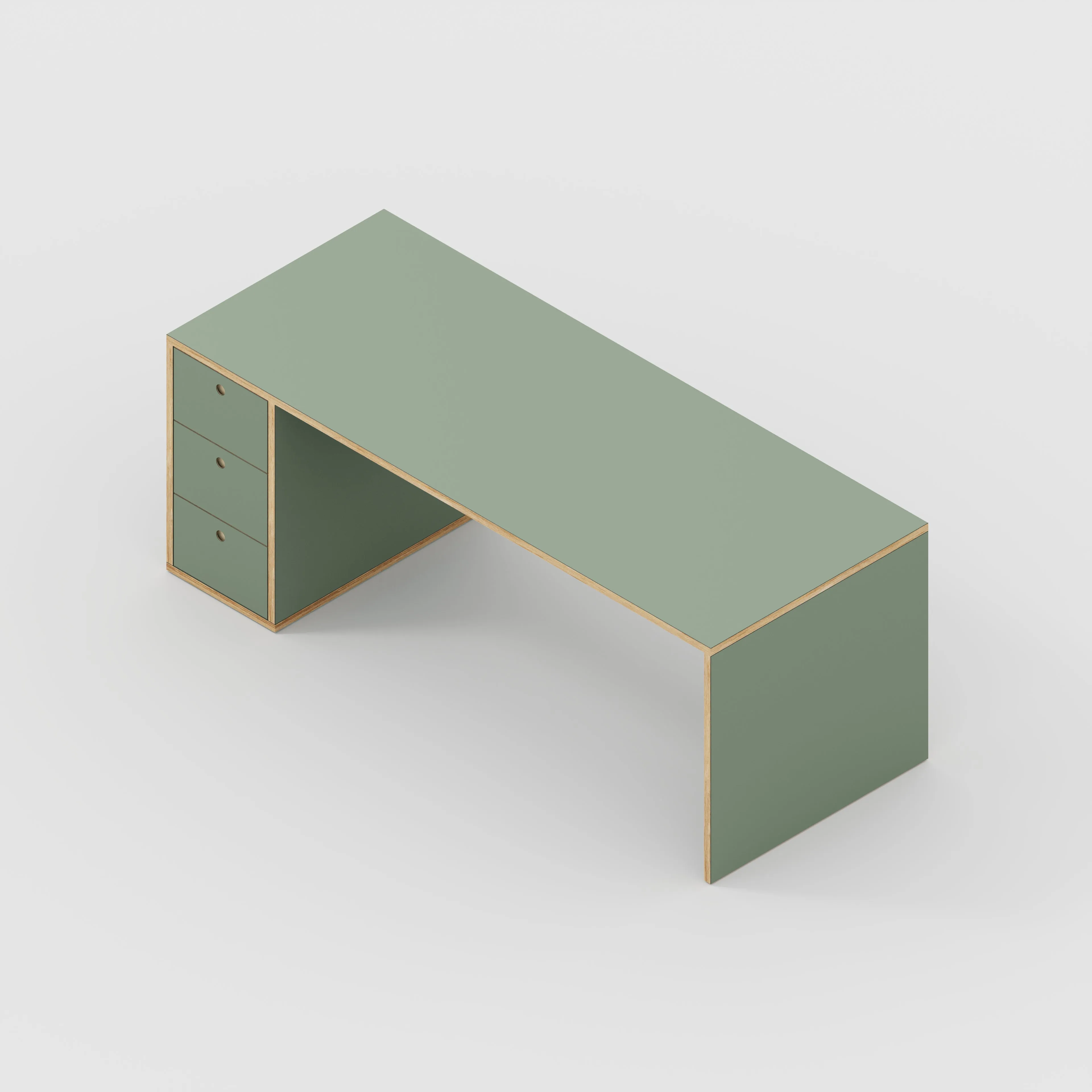 Plywood Desk with Storage Type 1 LH - Drawers - Formica Green Slate - 2000(w) x 800(d) x 750(h)