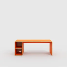 Plywood Desk with Storage Type 1 LH - Open Shelves - Formica Levante Orange - 2000(w) x 800(d) x 750(h)