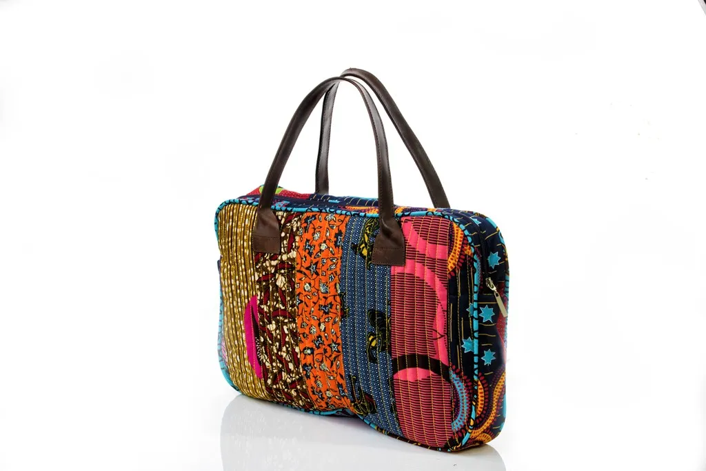 Quilted Ankara And Leather Carry-All Bag