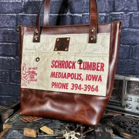 Schrock Lumber Repurposed Tool Apron Full Grain Brown Leather Tote Bag