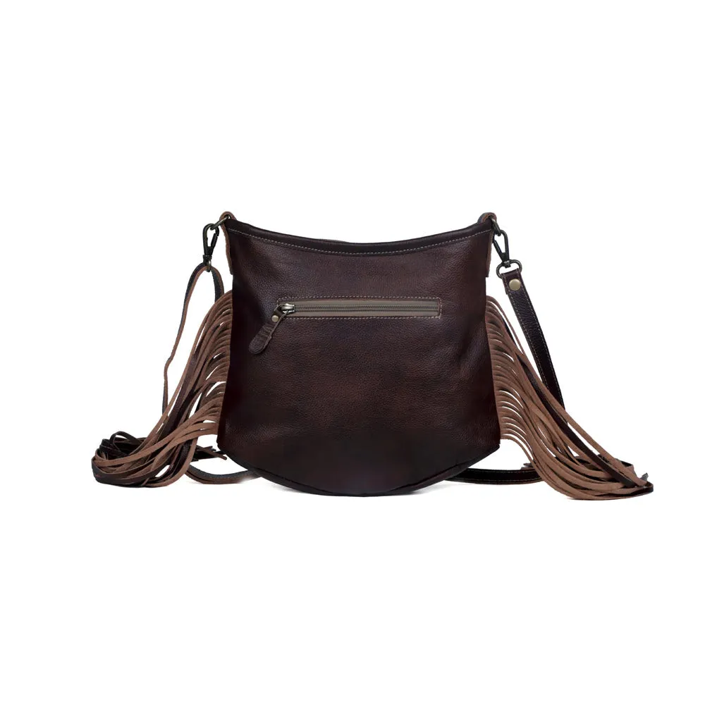 Sculpted Brown Leather & Hairon Bag