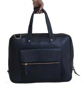 Sophisticated Black Goat Leather Briefcase for 15-Inch Laptops