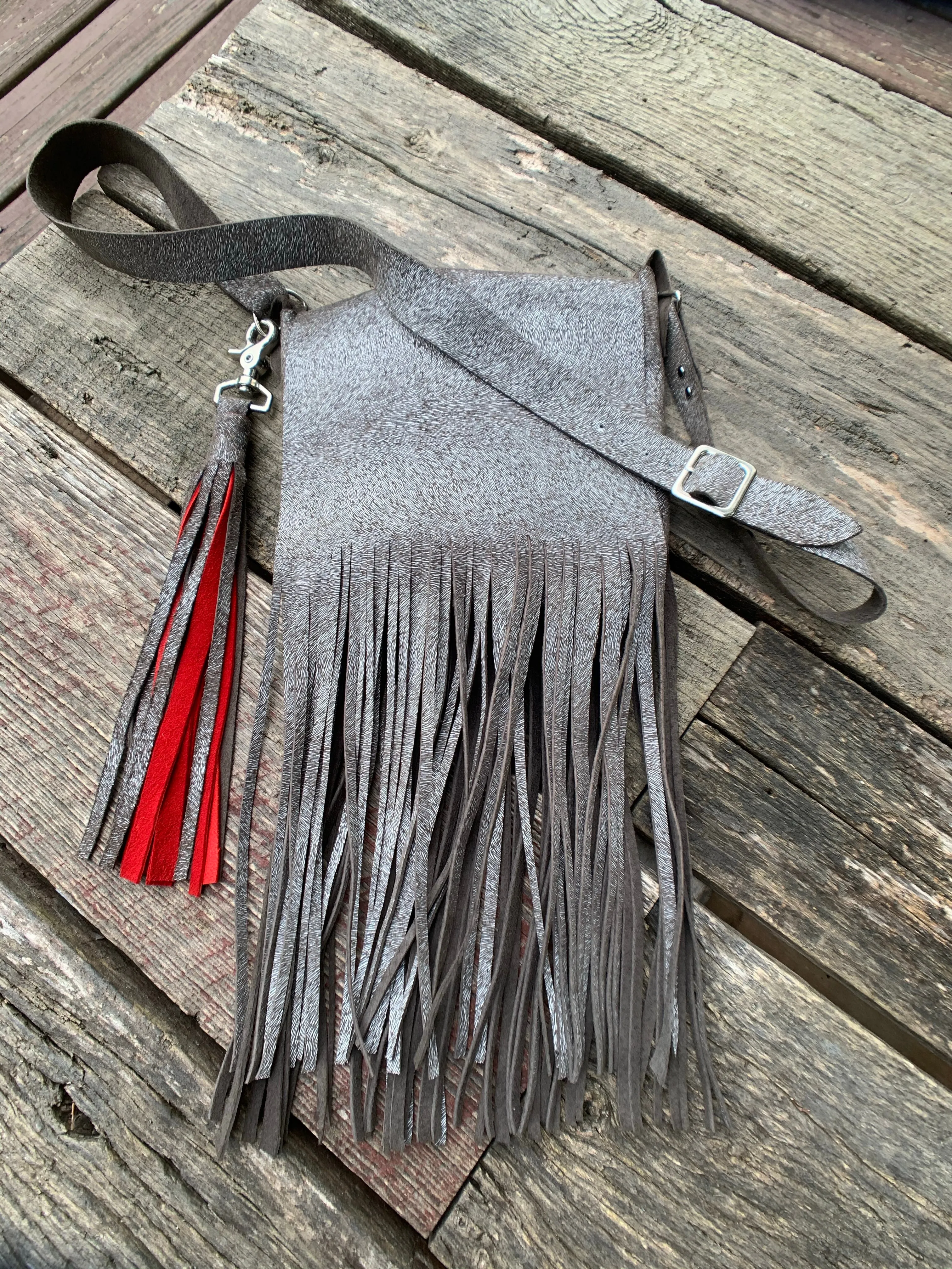 “The Gypsy” Crossbody Fringed Bag In Silver Pigskin