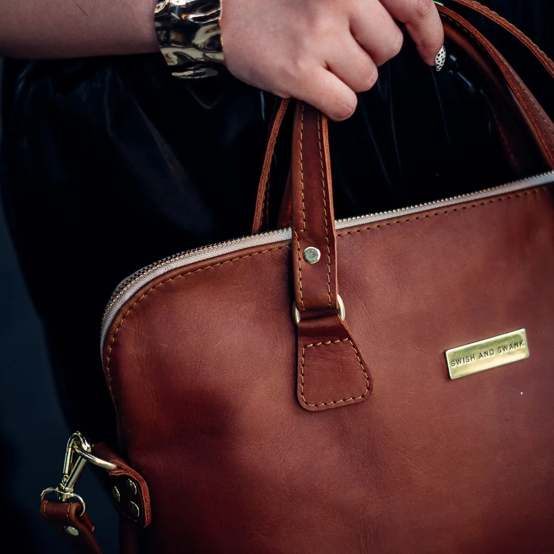 The Slim Ladies Leather Briefcase - Warm Tan