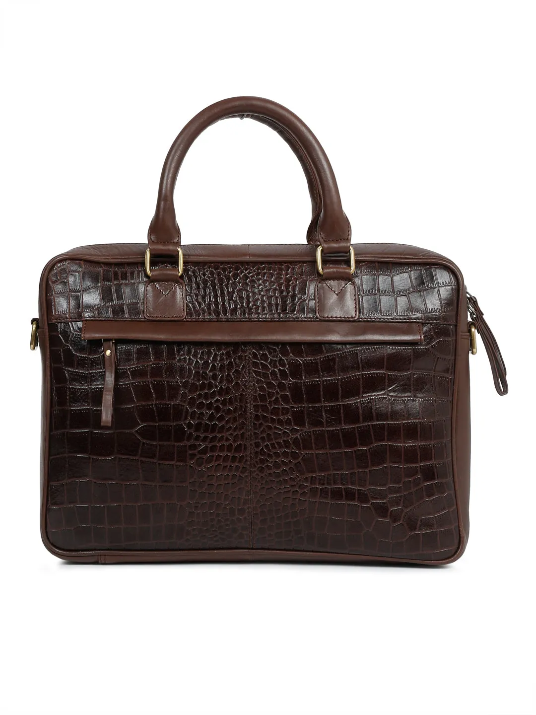 Unisex Brown Croco Texture Leather Bag