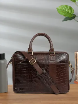 Unisex Brown Croco Texture Leather Bag