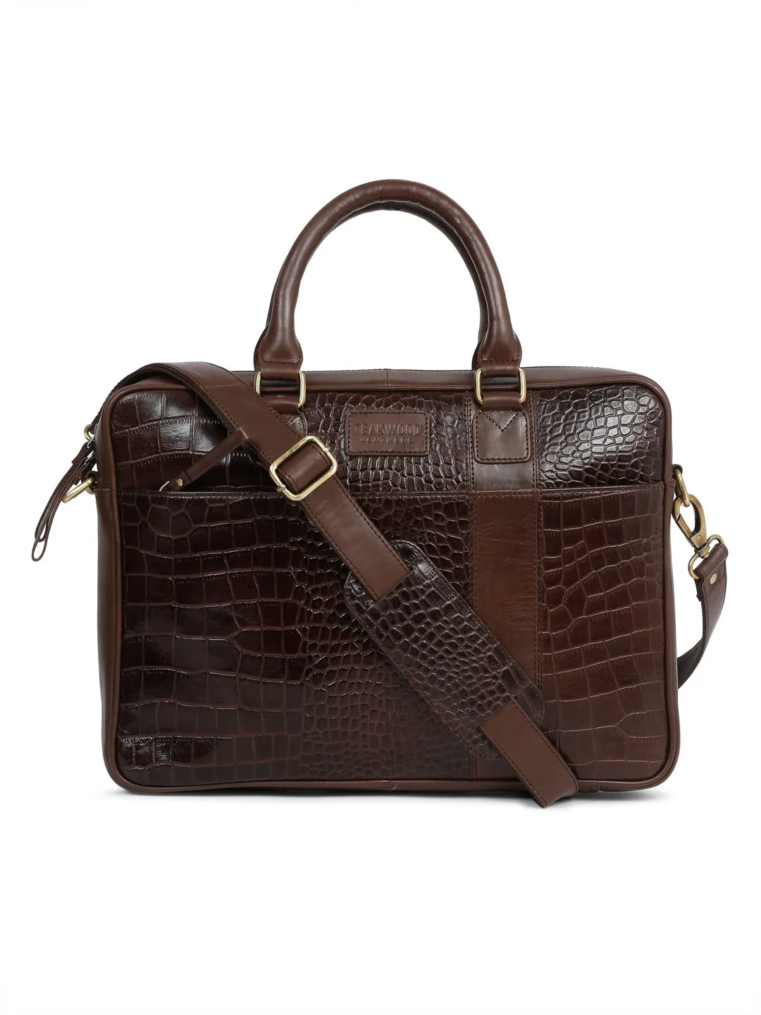 Unisex Brown Croco Texture Leather Bag