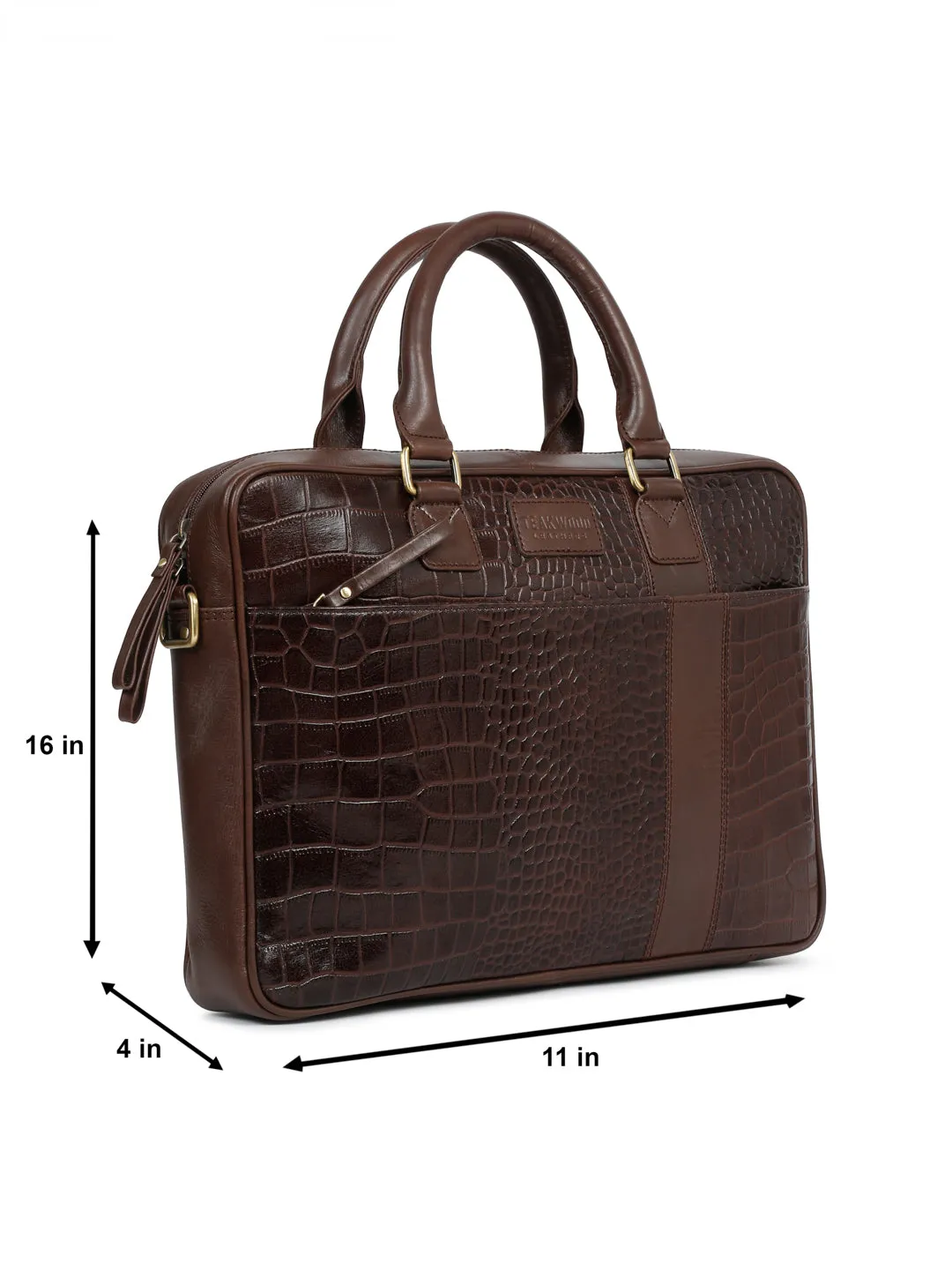 Unisex Brown Croco Texture Leather Bag