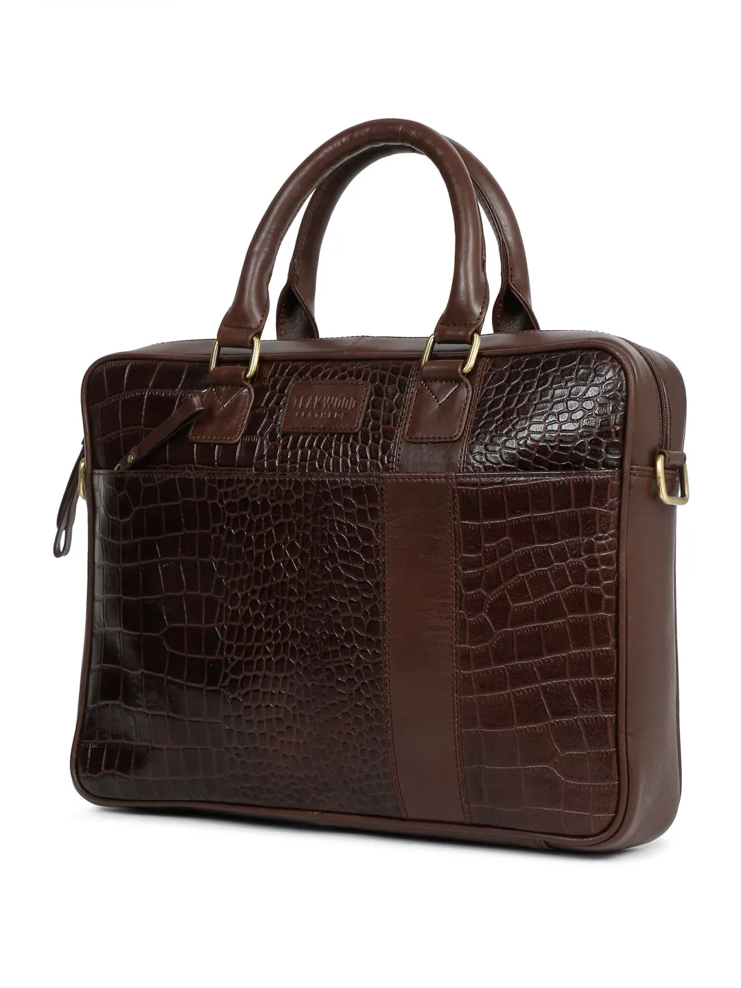 Unisex Brown Croco Texture Leather Bag