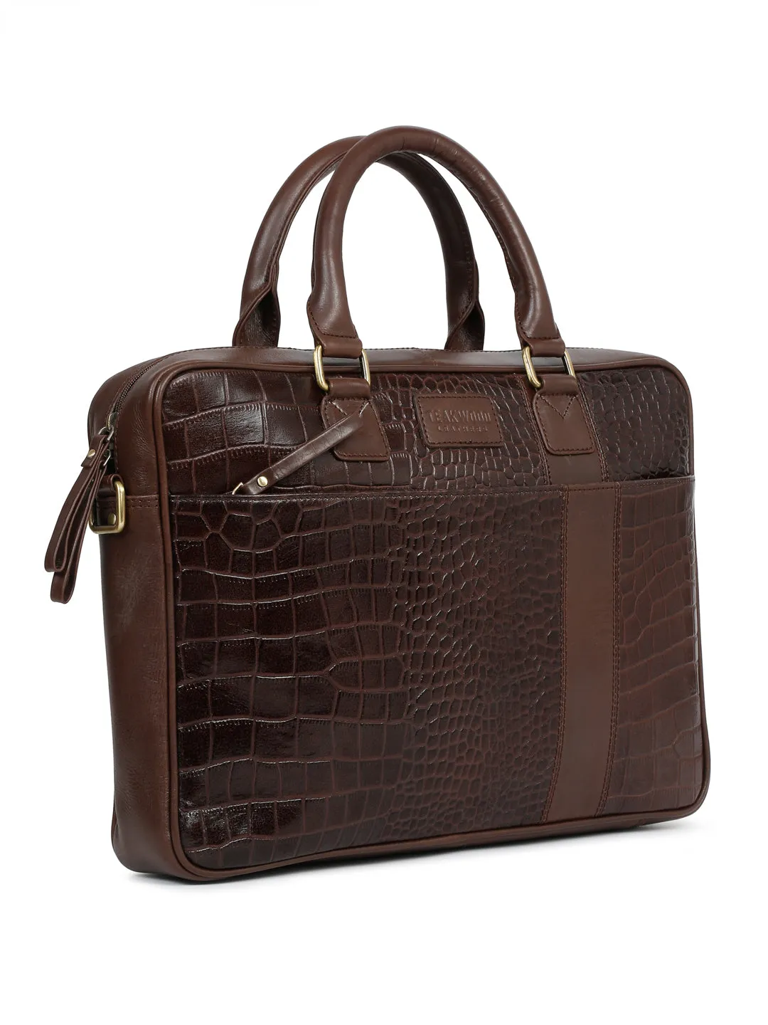 Unisex Brown Croco Texture Leather Bag