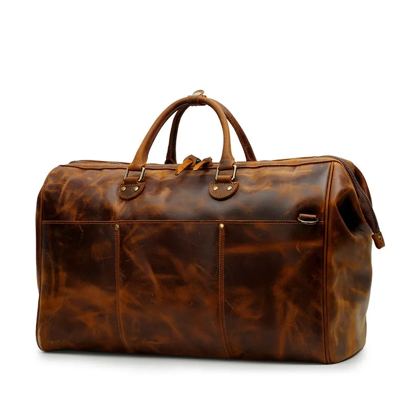 Vintage Full Grain Leather Duffel Weekender Travel Bag