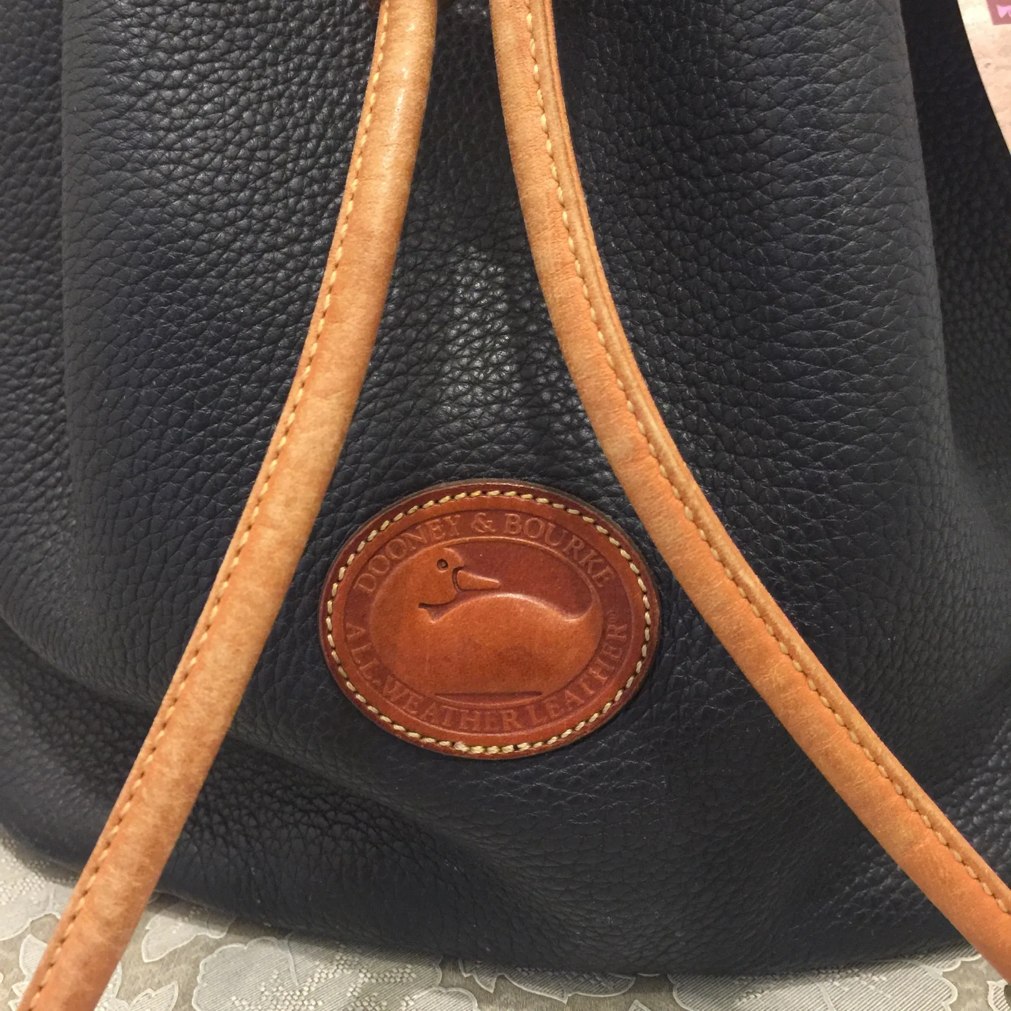 Vintage Original Dooney & Bourke Navy Awl Drawstring Tassel Bucket Shoulder Bag