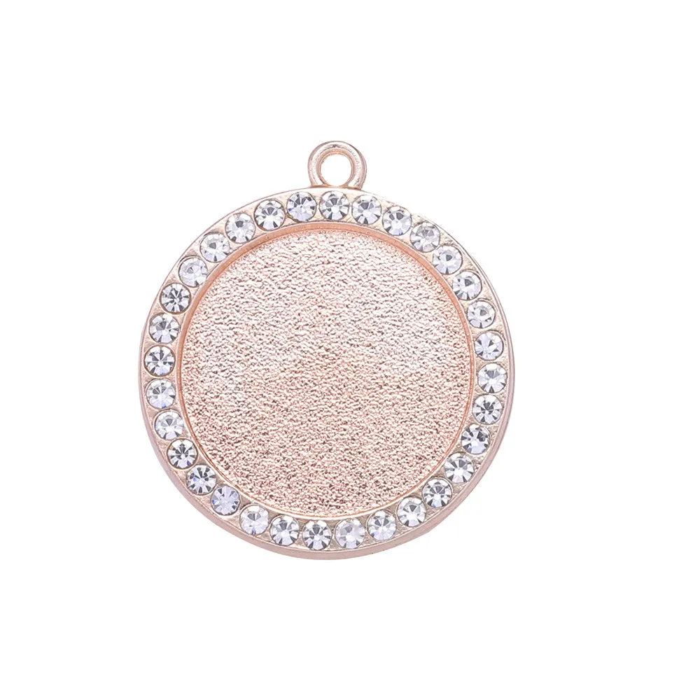 Wholesale 100pcs Alloy Sublimation Jewelry Blanks Round Diamond Pendant Pendant