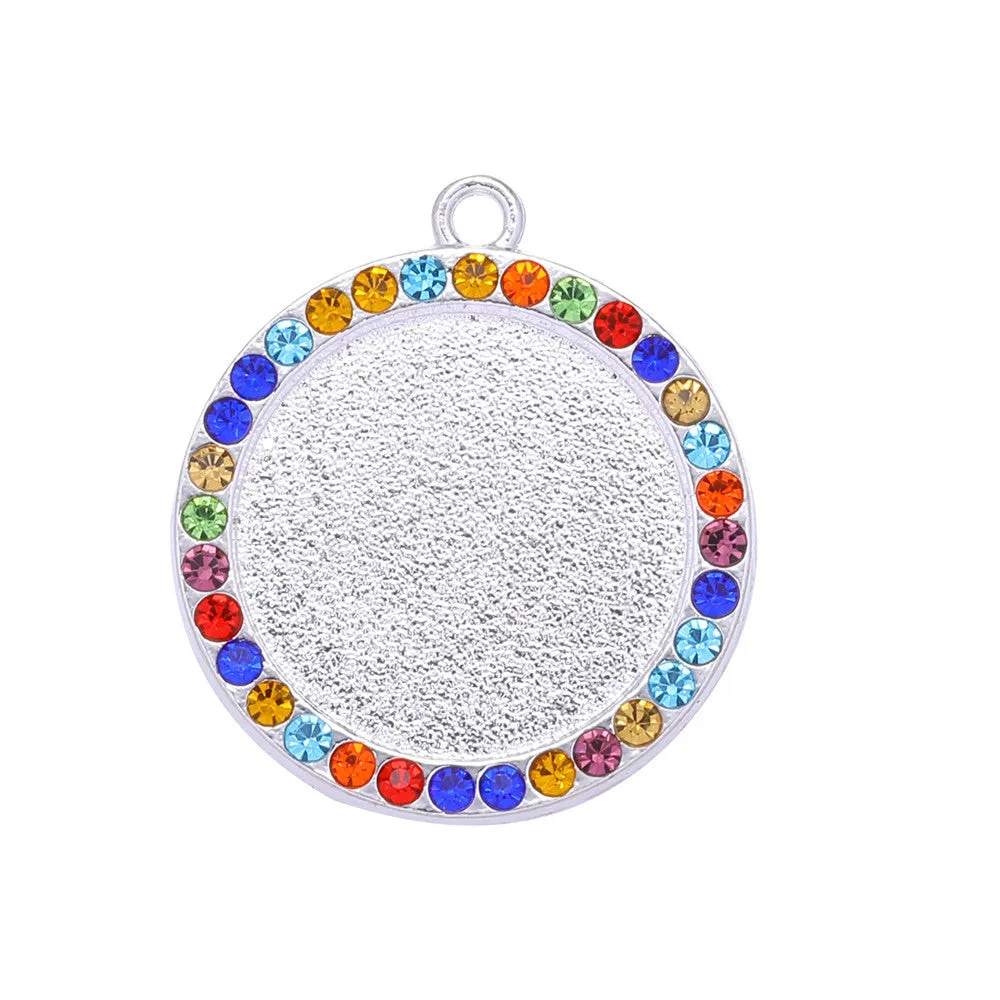 Wholesale 100pcs Alloy Sublimation Jewelry Blanks Round Diamond Pendant Pendant