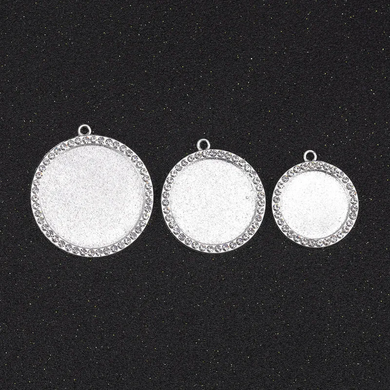 Wholesale 100pcs Alloy Sublimation Jewelry Blanks Round Diamond Pendant Pendant