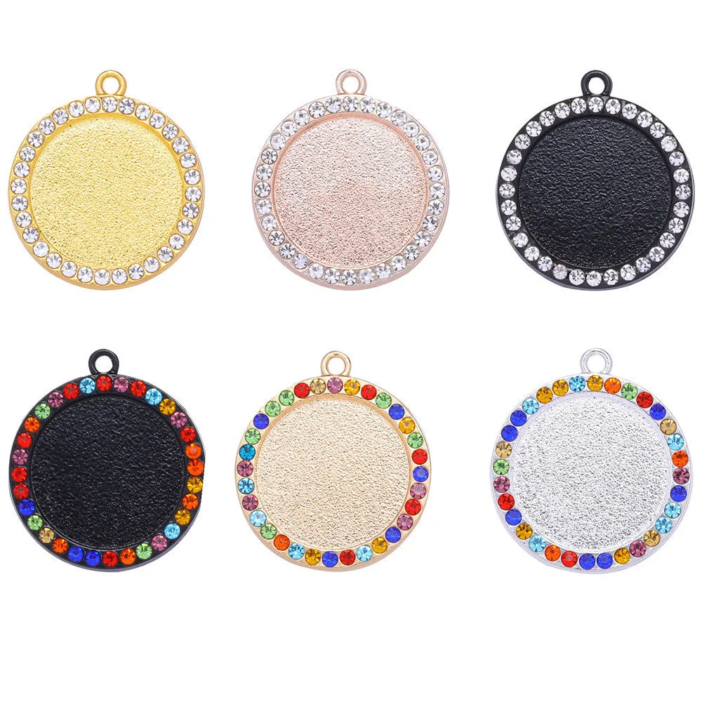 Wholesale 100pcs Alloy Sublimation Jewelry Blanks Round Diamond Pendant Pendant