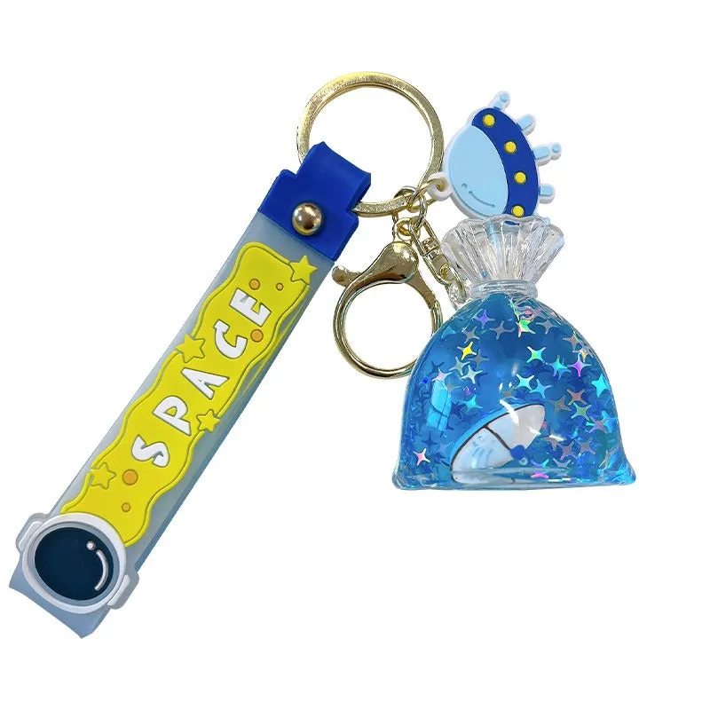 Wholesale Oil Blue Sailboat Liquid Quicksand Pendant Keychain