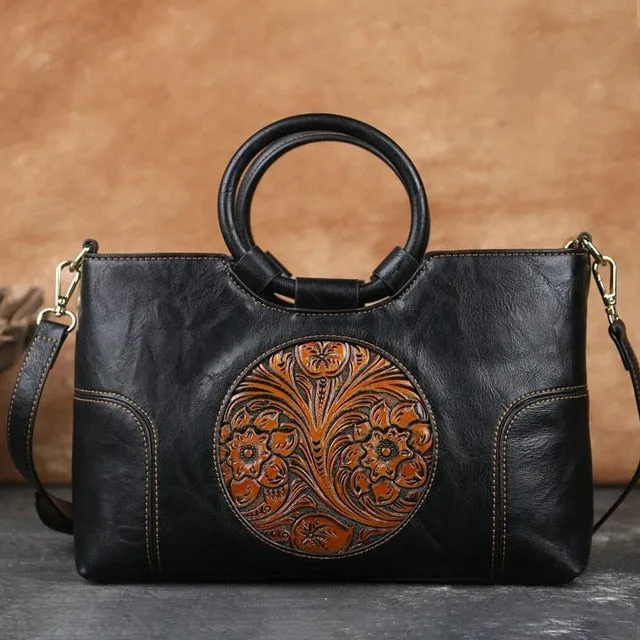 Women Retro Handmade Embossed Shoulder Bag