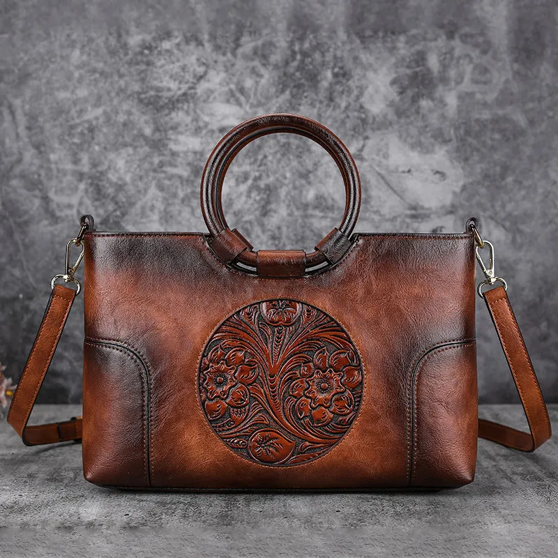 Women Retro Handmade Embossed Shoulder Bag