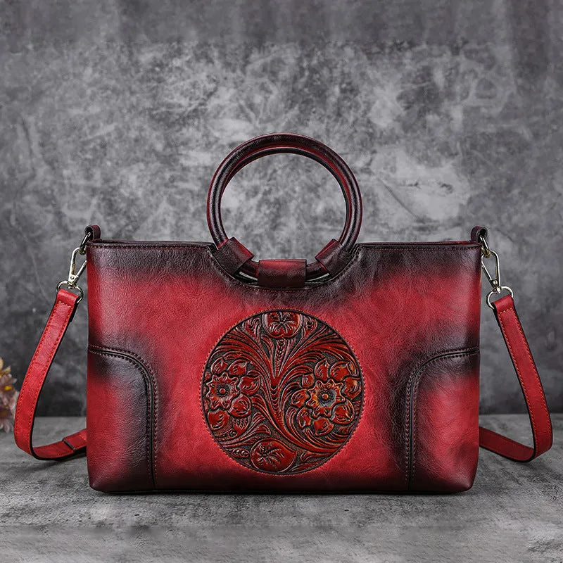 Women Retro Handmade Embossed Shoulder Bag