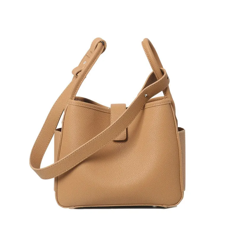 Womens Calfskin Leather Bucket Cross Body Bag