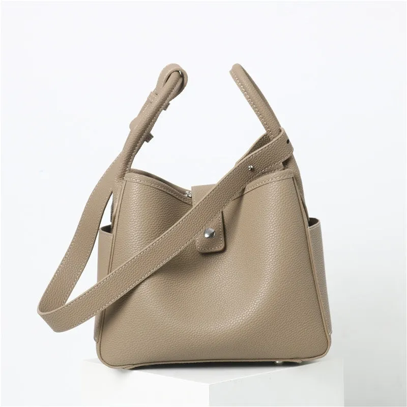 Womens Calfskin Leather Bucket Cross Body Bag