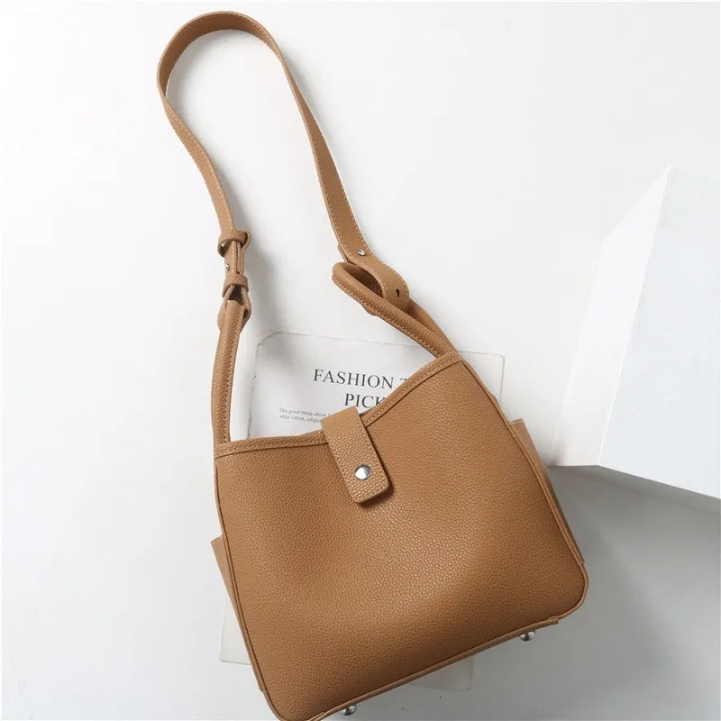 Womens Calfskin Leather Bucket Cross Body Bag