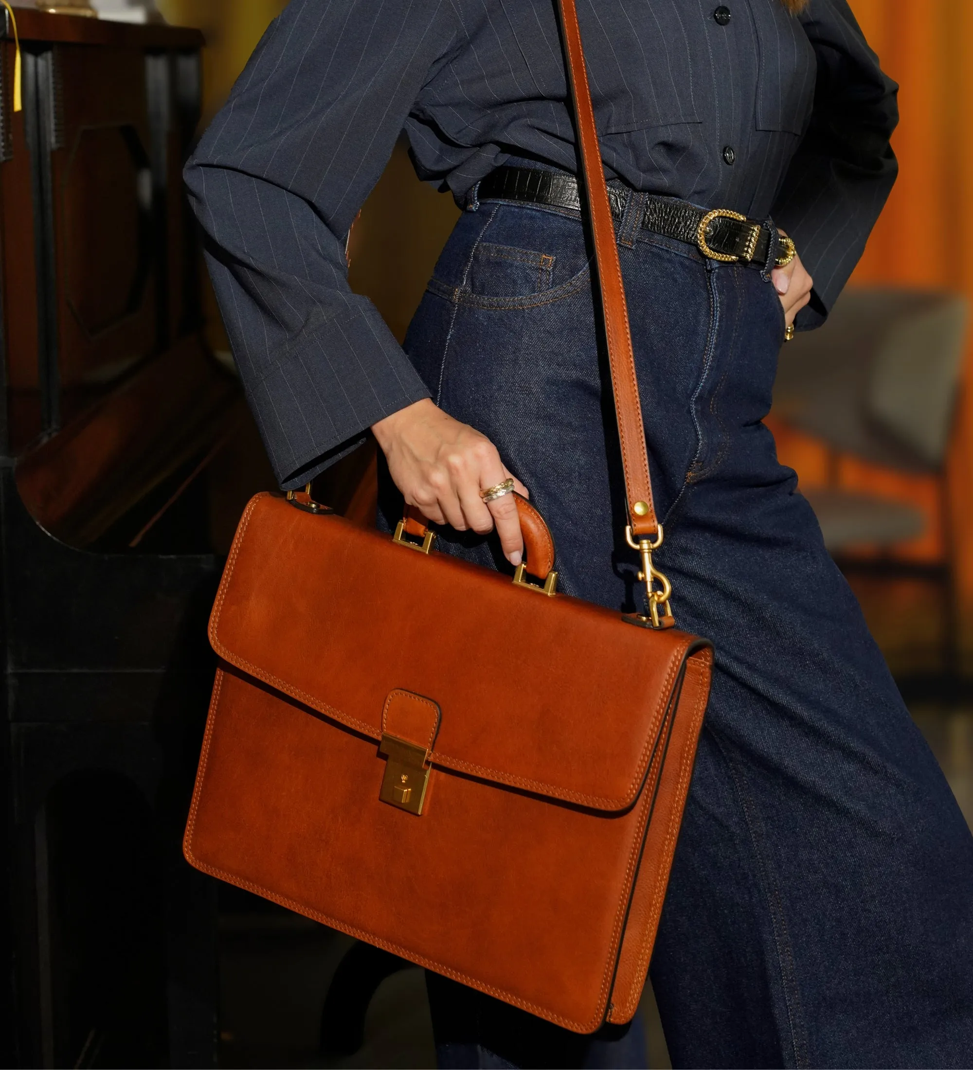 Womens Leather Briefcase - The Sound of the Mountain