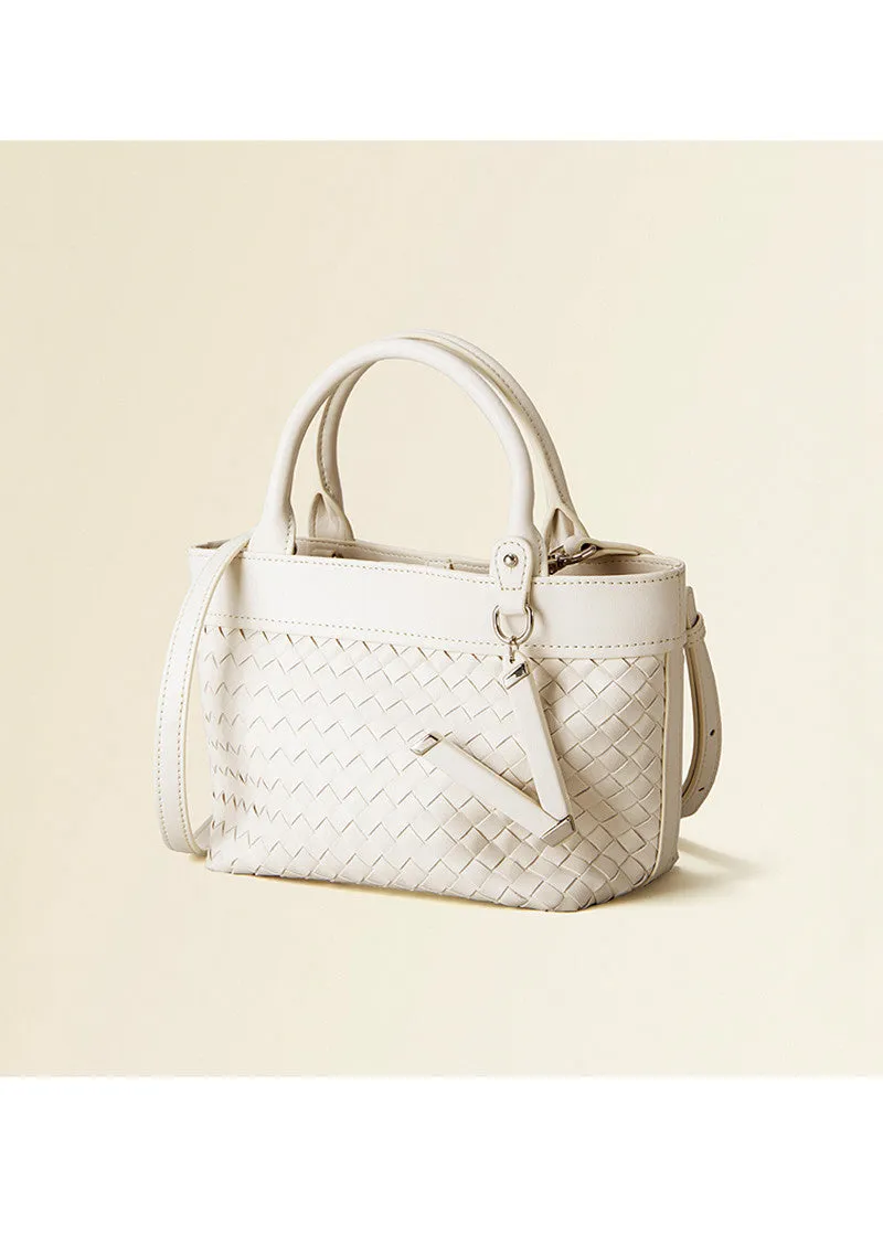 Woven Leather Convertible Tote Crossbody Bag