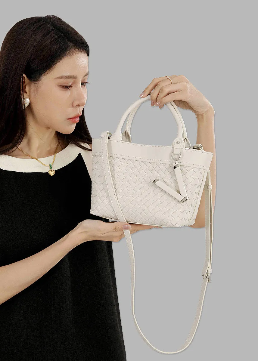 Woven Leather Convertible Tote Crossbody Bag