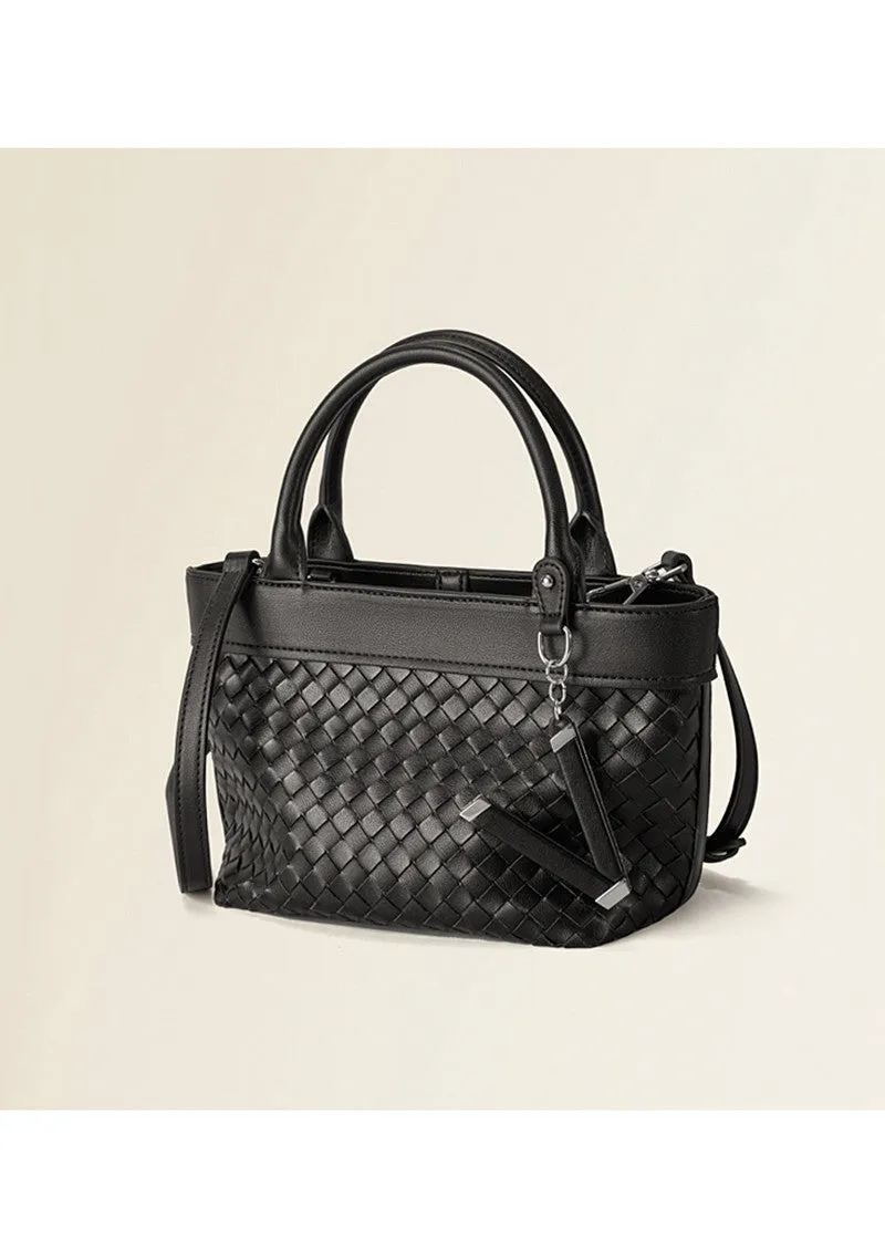 Woven Leather Convertible Tote Crossbody Bag