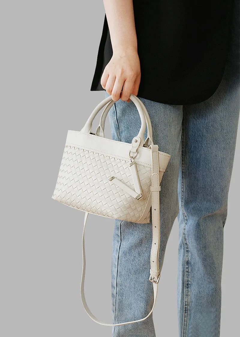 Woven Leather Convertible Tote Crossbody Bag