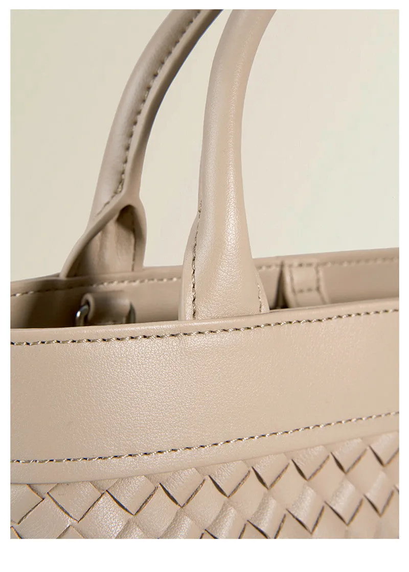 Woven Leather Convertible Tote Crossbody Bag